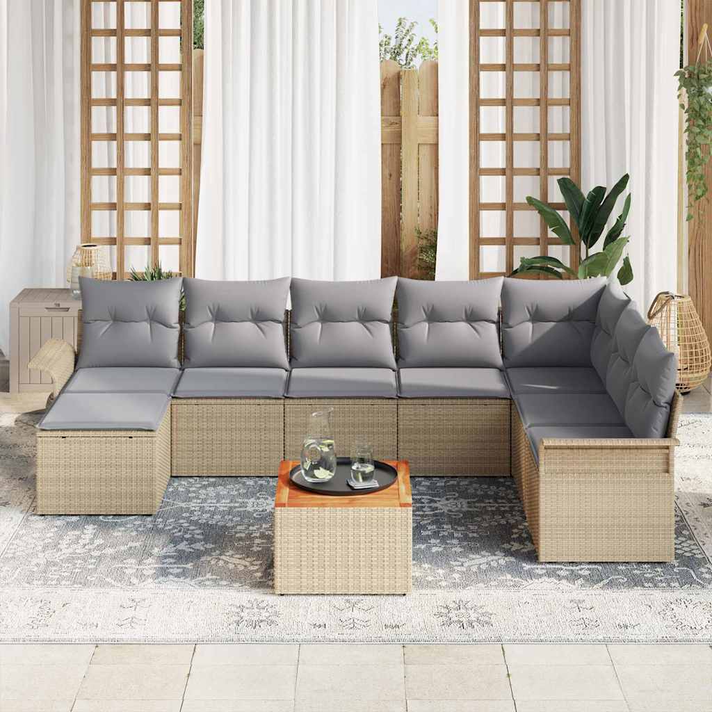 Gartensofa-set mit Kissen 9 pcs Beige Poly-Rattan