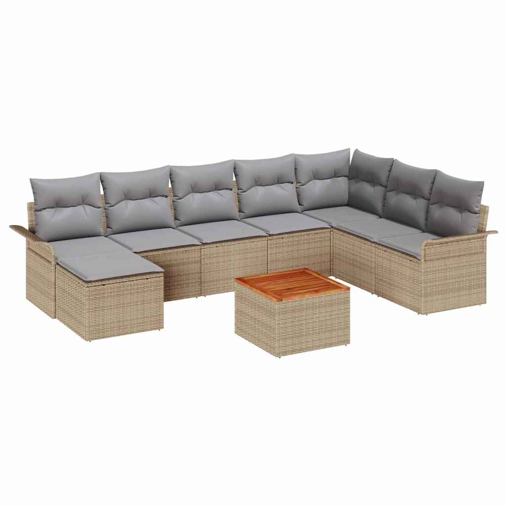 Gartensofa-set mit Kissen 9 pcs Beige Poly-Rattan