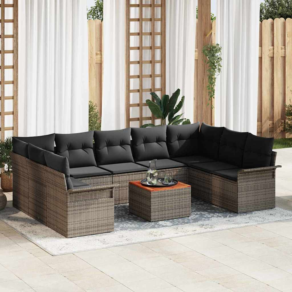Gartensofa-set mit Kissen 10 pcs Grau Poly-Rattan