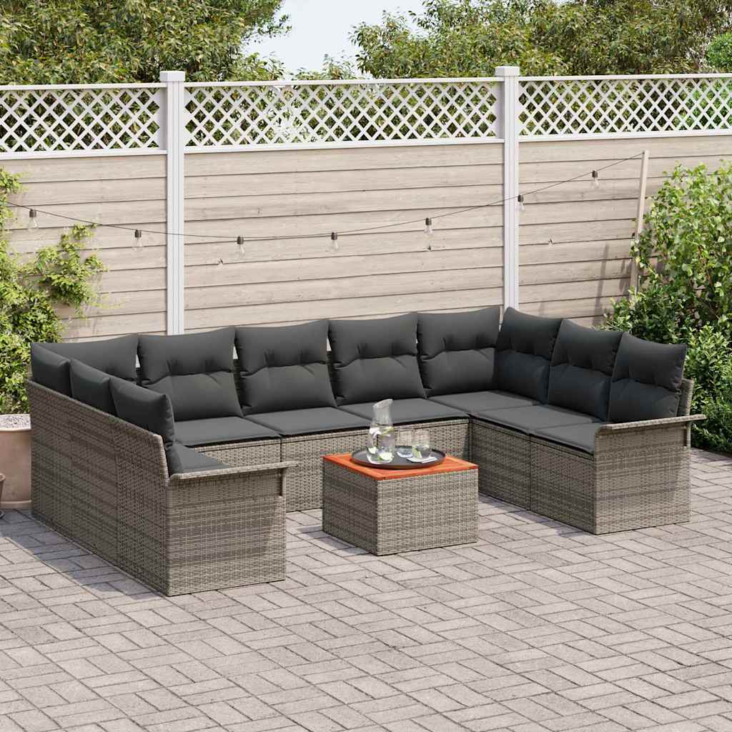 Gartensofa-set mit Kissen 10 pcs Grau Poly-Rattan