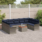 Gartensofa-set mit Kissen 10 pcs Grau Poly-Rattan