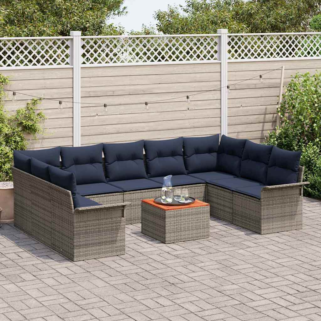 Gartensofa-set mit Kissen 10 pcs Grau Poly-Rattan