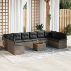 Gartensofa-set mit Kissen 11 pcs Grau Poly-Rattan
