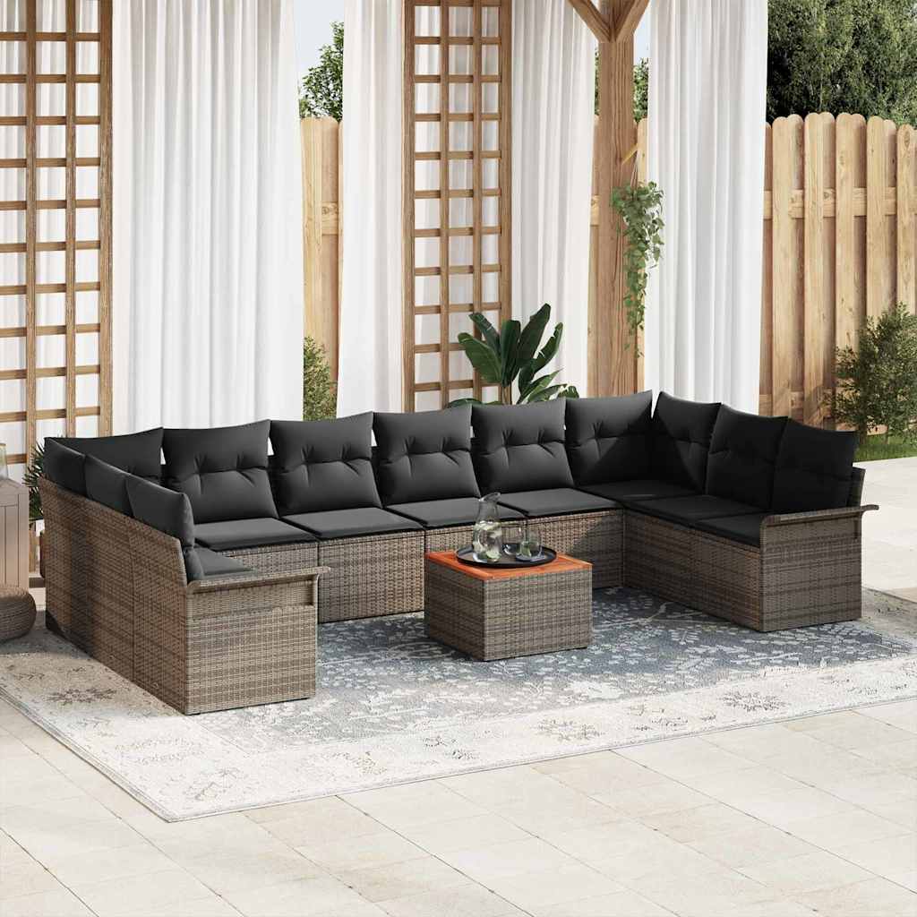 Gartensofa-set mit Kissen 11 pcs Grau Poly-Rattan