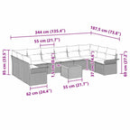 Gartensofa-set mit Kissen 11 pcs Grau Poly-Rattan
