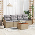 Gartensofa-set mit Kissen 5 pcs Beige Poly-Rattan