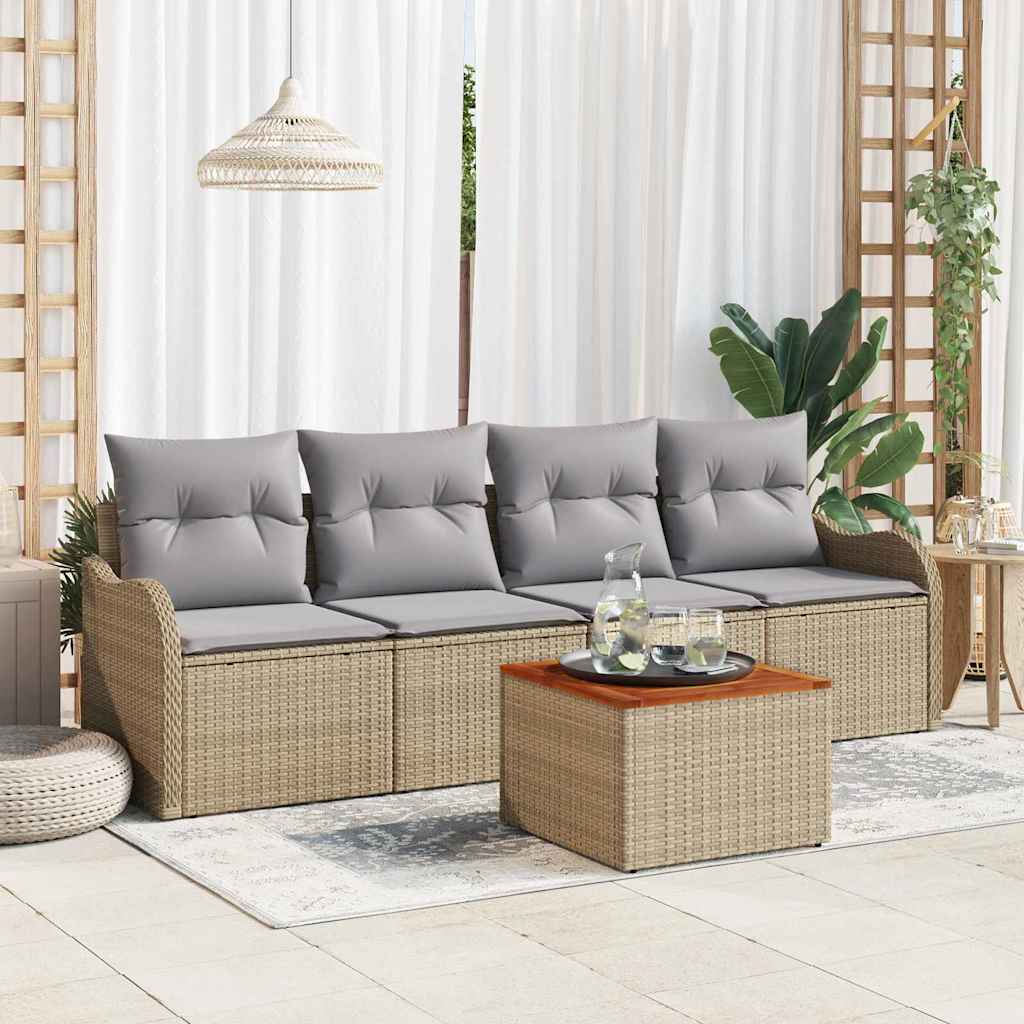 Gartensofa-set mit Kissen 5 pcs Beige Poly-Rattan
