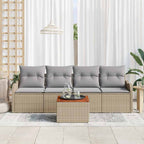 Gartensofa-set mit Kissen 5 pcs Beige Poly-Rattan