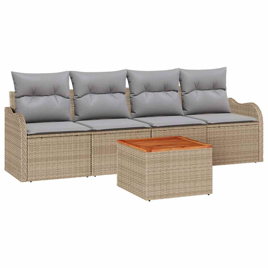 Gartensofa-set mit Kissen 5 pcs Beige Poly-Rattan