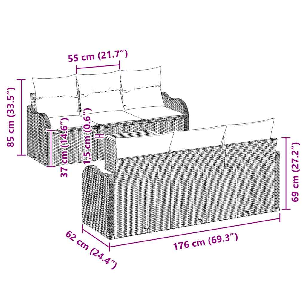 Gartensofa-set mit Kissen 7 pcs Schwarz Poly-Rattan