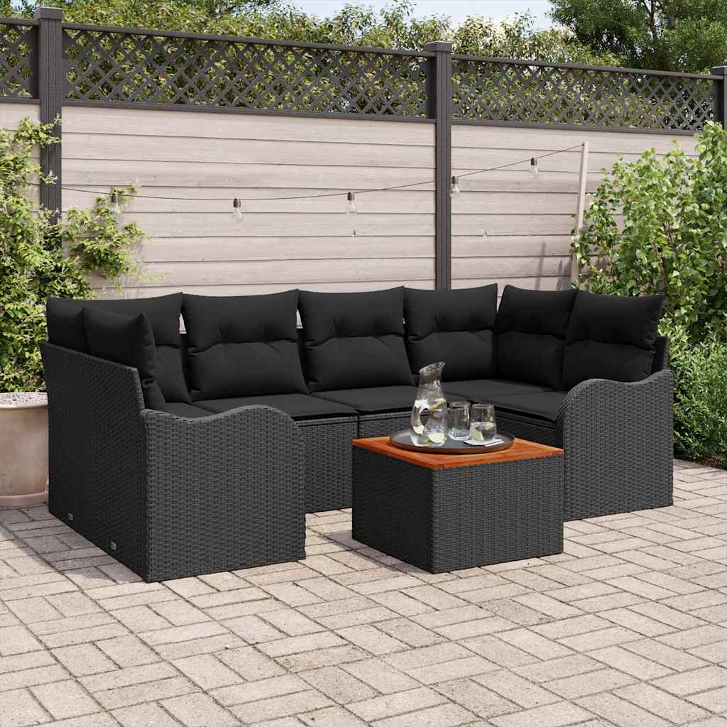 Gartensofa-set mit Kissen 7 pcs Schwarz Poly-Rattan