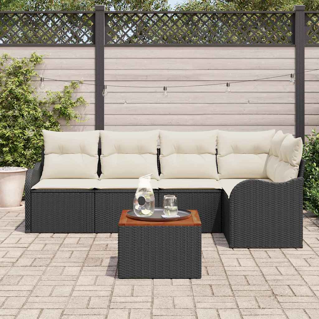 Gartensofa-set mit Kissen 6 pcs Schwarz Poly-Rattan