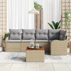 Gartensofa-set mit Kissen 6 pcs Beige Poly-Rattan