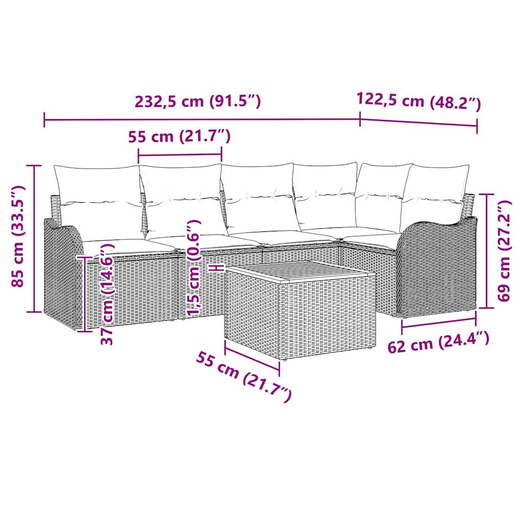 Gartensofa-set mit Kissen 6 pcs Beige Poly-Rattan