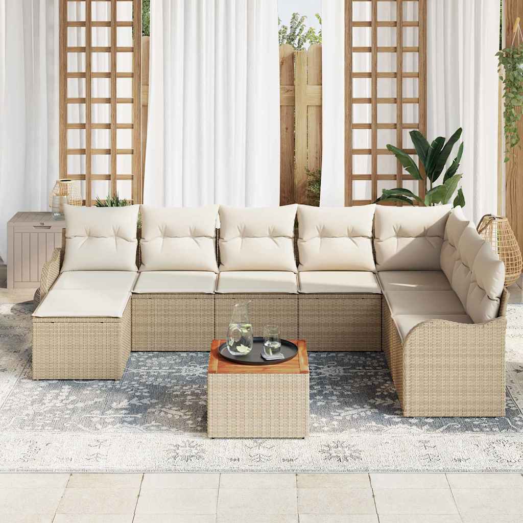 Gartensofa-set mit Kissen 9 pcs Beige Poly-Rattan