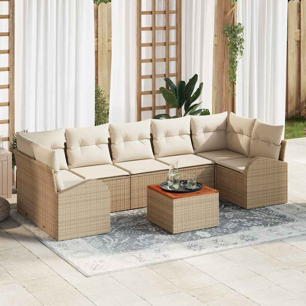 Gartensofa-set mit Kissen 8 pcs Beige Poly-Rattan