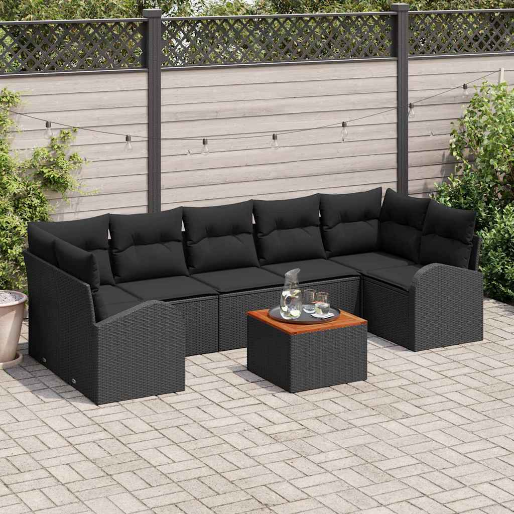 Gartensofa-set mit Kissen 8 pcs Schwarz Poly-Rattan