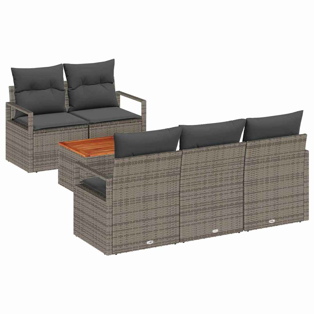 Gartensofa-set mit Kissen 6 pcs Grau Poly-Rattan