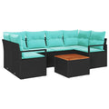 Gartensofa-set mit Kissen 7 pcs Schwarz Poly-Rattan