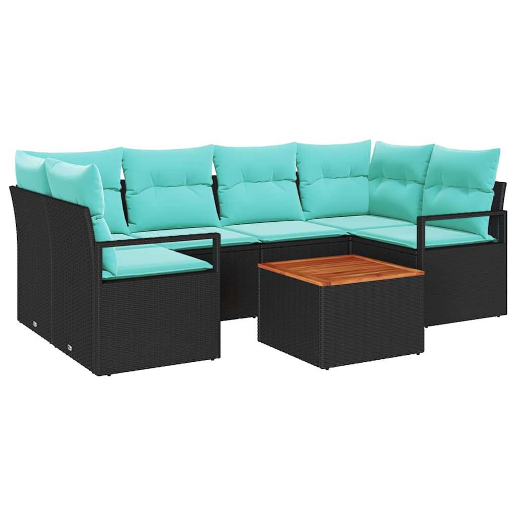 Gartensofa-set mit Kissen 7 pcs Schwarz Poly-Rattan