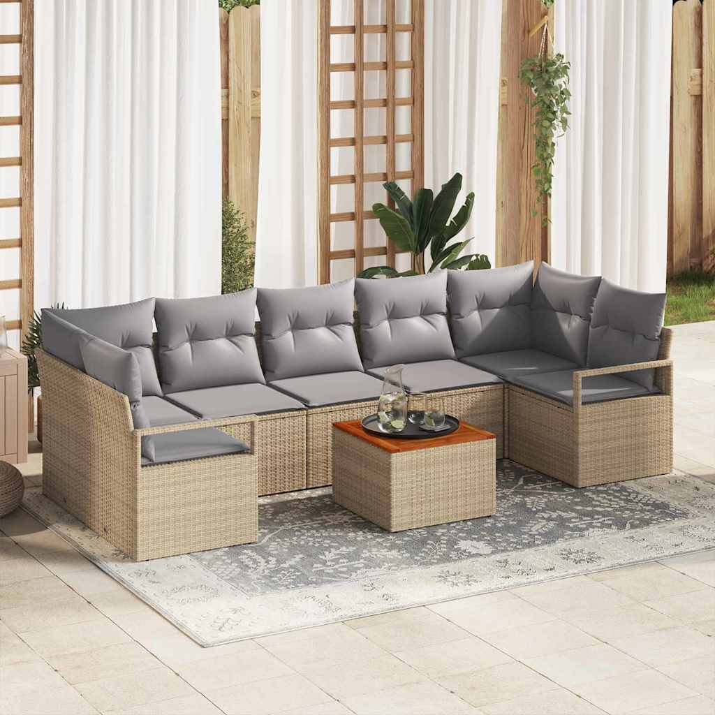 Gartensofa-set mit Kissen 8 pcs Beige Poly-Rattan