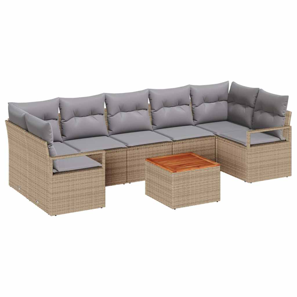 Gartensofa-set mit Kissen 8 pcs Beige Poly-Rattan