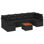 Gartensofa-set mit Kissen 8 pcs Schwarz Poly-Rattan