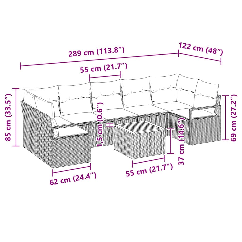 Gartensofa-set mit Kissen 8 pcs Schwarz Poly-Rattan