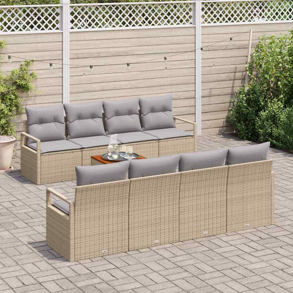 Gartensofa-set mit Kissen 9 pcs Beige Poly-Rattan