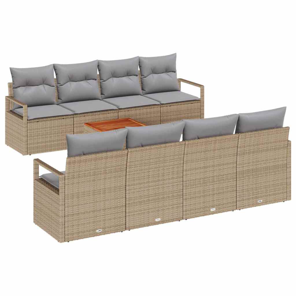 Gartensofa-set mit Kissen 9 pcs Beige Poly-Rattan
