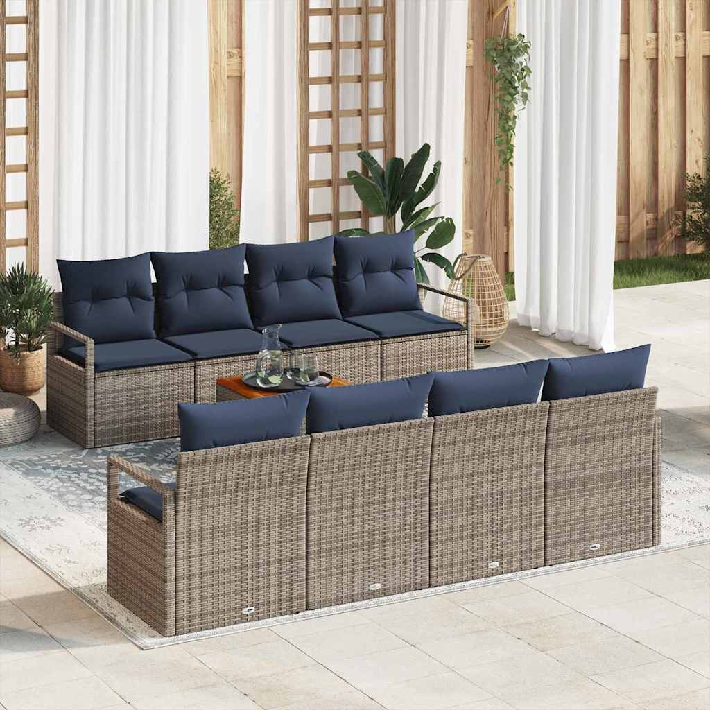 Gartensofa-set mit Kissen 9 pcs Grau Poly-Rattan