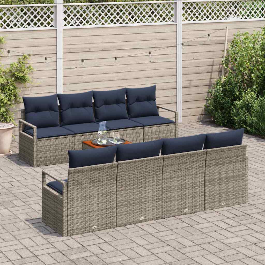 Gartensofa-set mit Kissen 9 pcs Grau Poly-Rattan