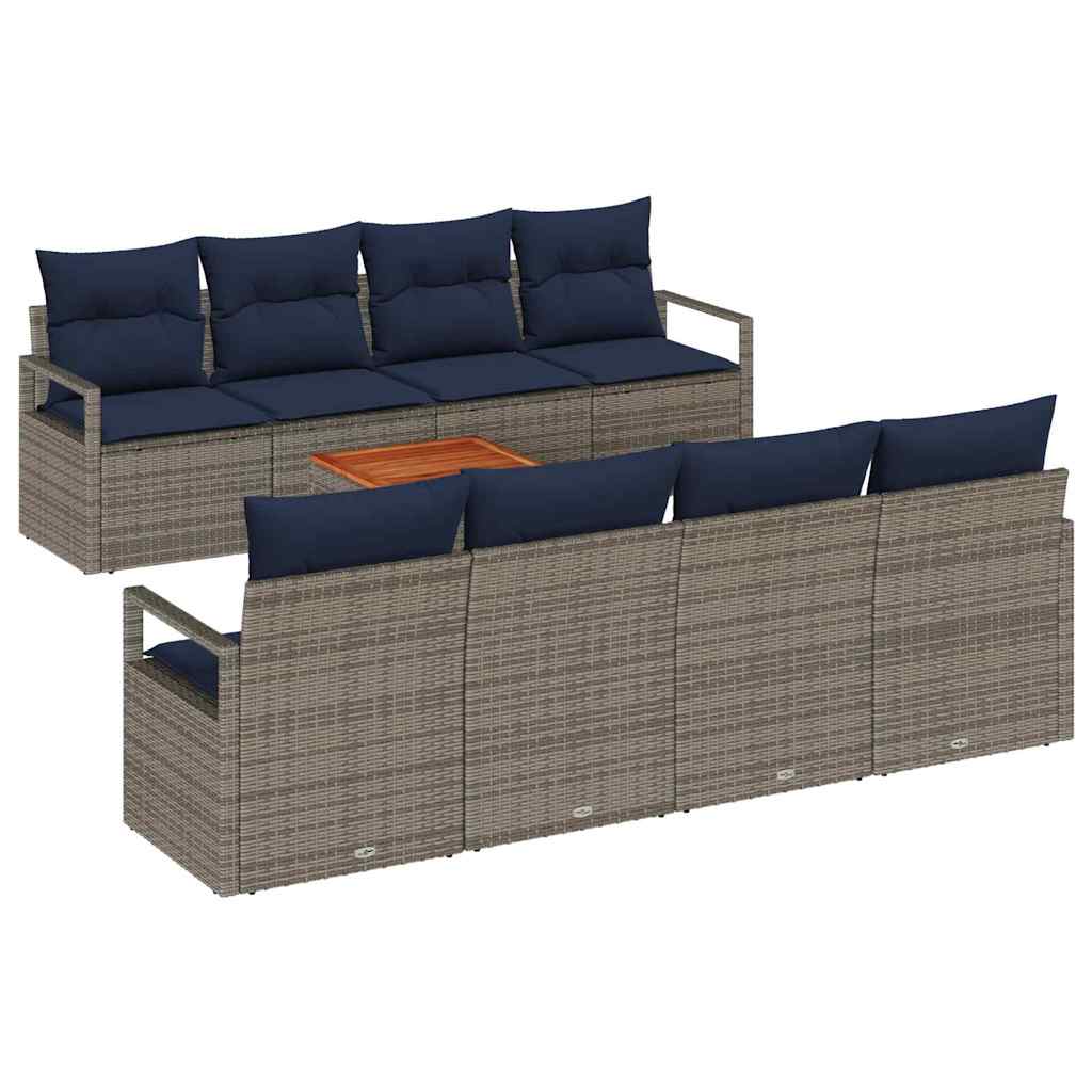Gartensofa-set mit Kissen 9 pcs Grau Poly-Rattan