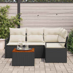 Gartensofa-set mit Kissen 5 pcs Schwarz Poly-Rattan