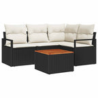 Gartensofa-set mit Kissen 5 pcs Schwarz Poly-Rattan