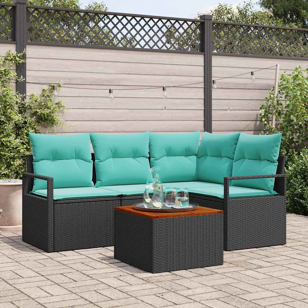 Gartensofa-set mit Kissen 5 pcs Schwarz Poly-Rattan