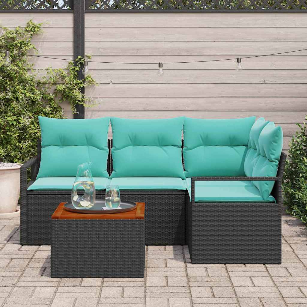 Gartensofa-set mit Kissen 5 pcs Schwarz Poly-Rattan