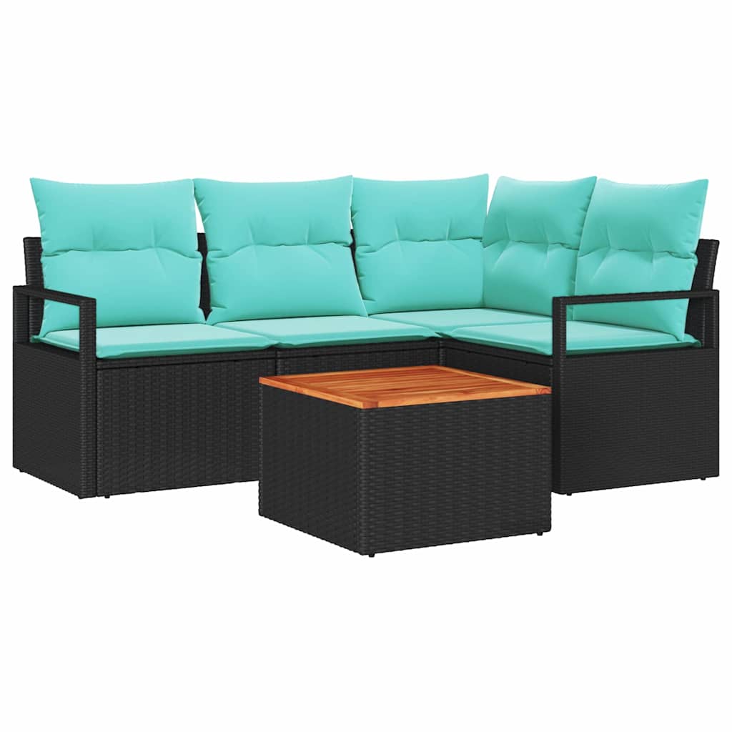 Gartensofa-set mit Kissen 5 pcs Schwarz Poly-Rattan
