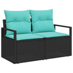 Gartensofa-set mit Kissen 5 pcs Schwarz Poly-Rattan