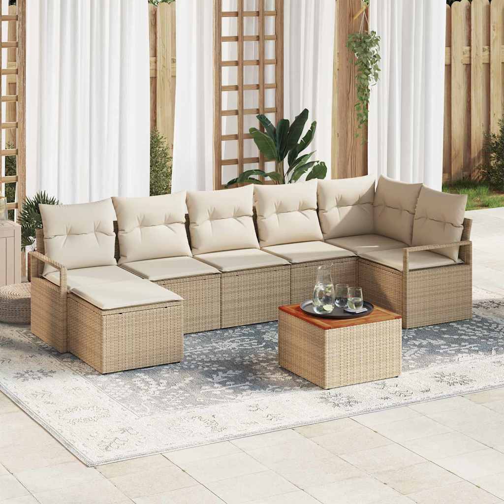 Gartensofa-set mit Kissen 8 pcs Beige Poly-Rattan