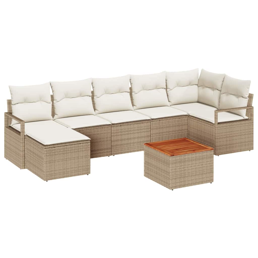 Gartensofa-set mit Kissen 8 pcs Beige Poly-Rattan