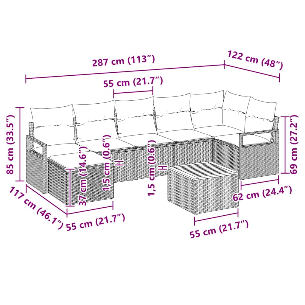Gartensofa-set mit Kissen 8 pcs Beige Poly-Rattan