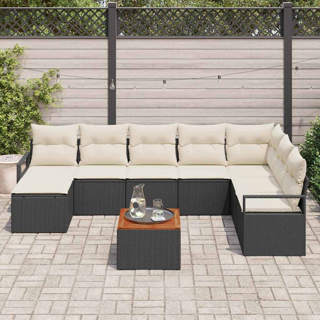 Gartensofa-set mit Kissen 9 pcs Schwarz Poly-Rattan