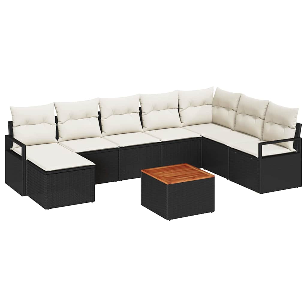 Gartensofa-set mit Kissen 9 pcs Schwarz Poly-Rattan