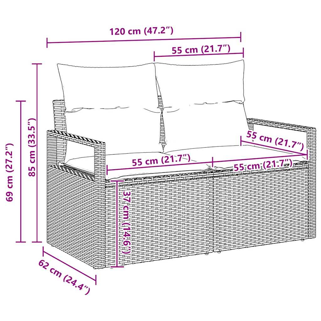 Gartensofa-set mit Kissen 9 pcs Schwarz Poly-Rattan