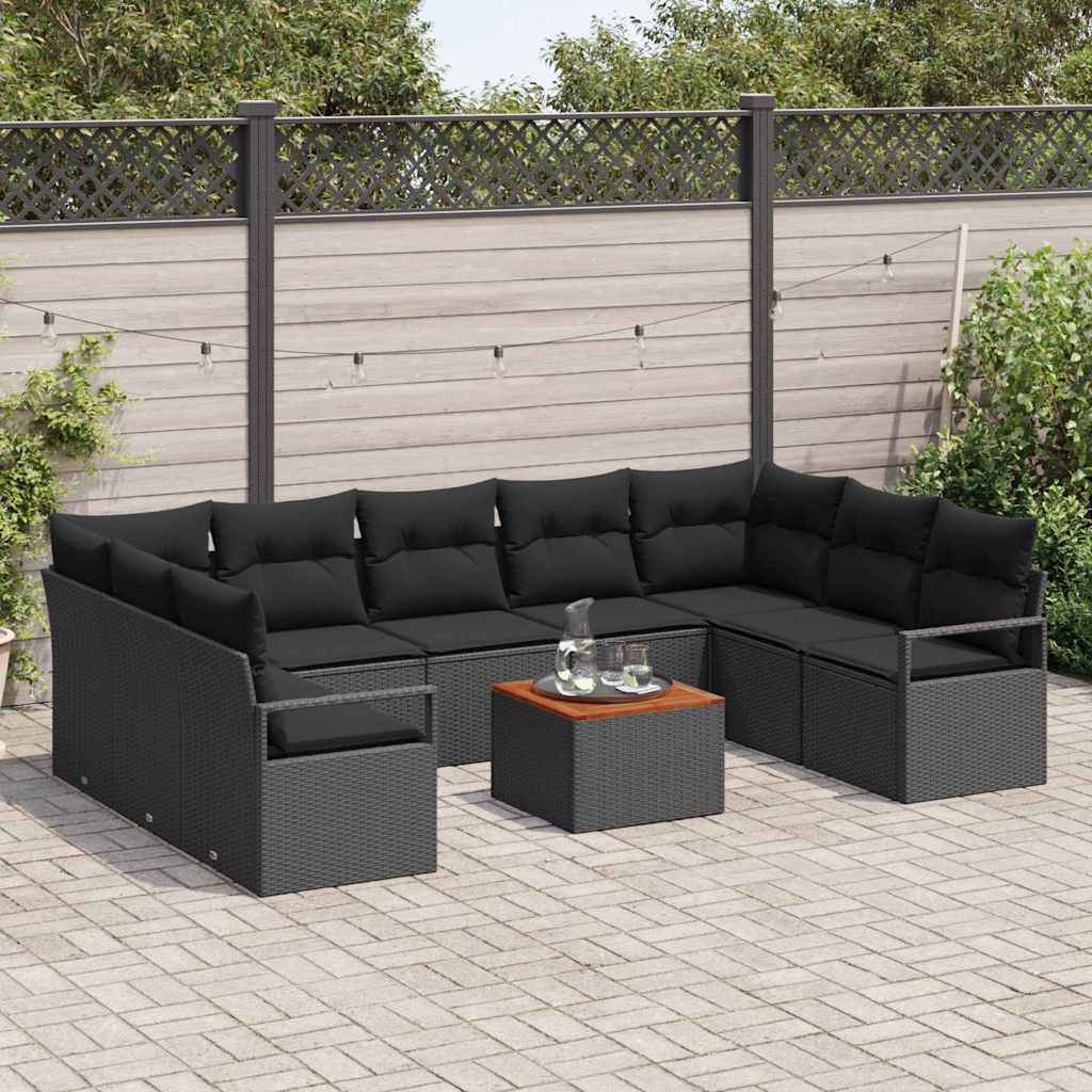 Gartensofa-set mit Kissen 10 pcs Schwarz Poly-Rattan