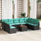 Gartensofa-set mit Kissen 10 pcs Schwarz Poly-Rattan