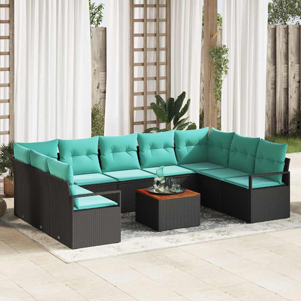 Gartensofa-set mit Kissen 10 pcs Schwarz Poly-Rattan