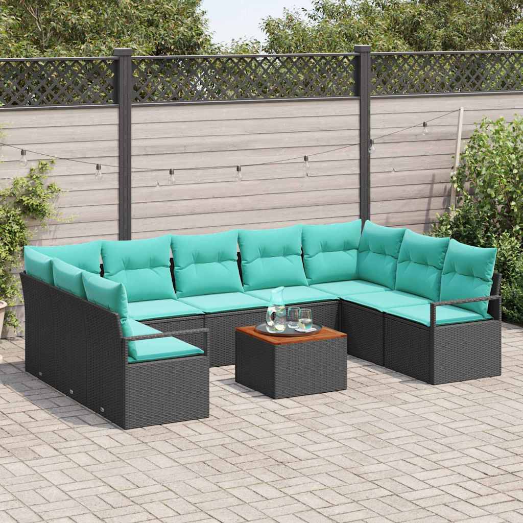 Gartensofa-set mit Kissen 10 pcs Schwarz Poly-Rattan