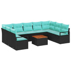 Gartensofa-set mit Kissen 10 pcs Schwarz Poly-Rattan